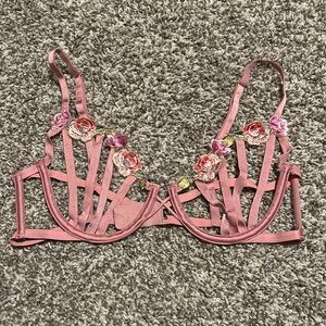 Pink floral strappy bra